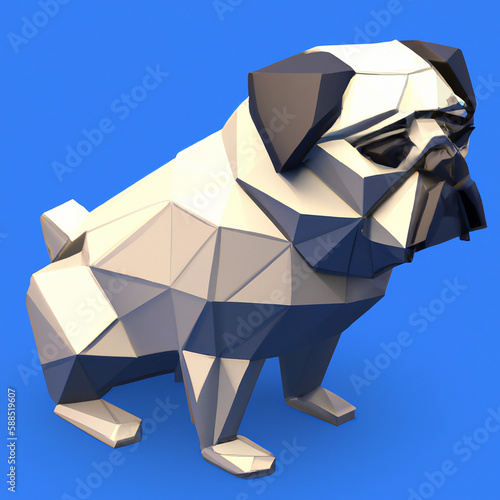 Generative AI of low poly illustration with Pug dog