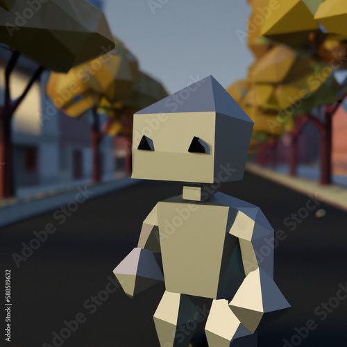 Generative AI of low poly illustration with cute small robot