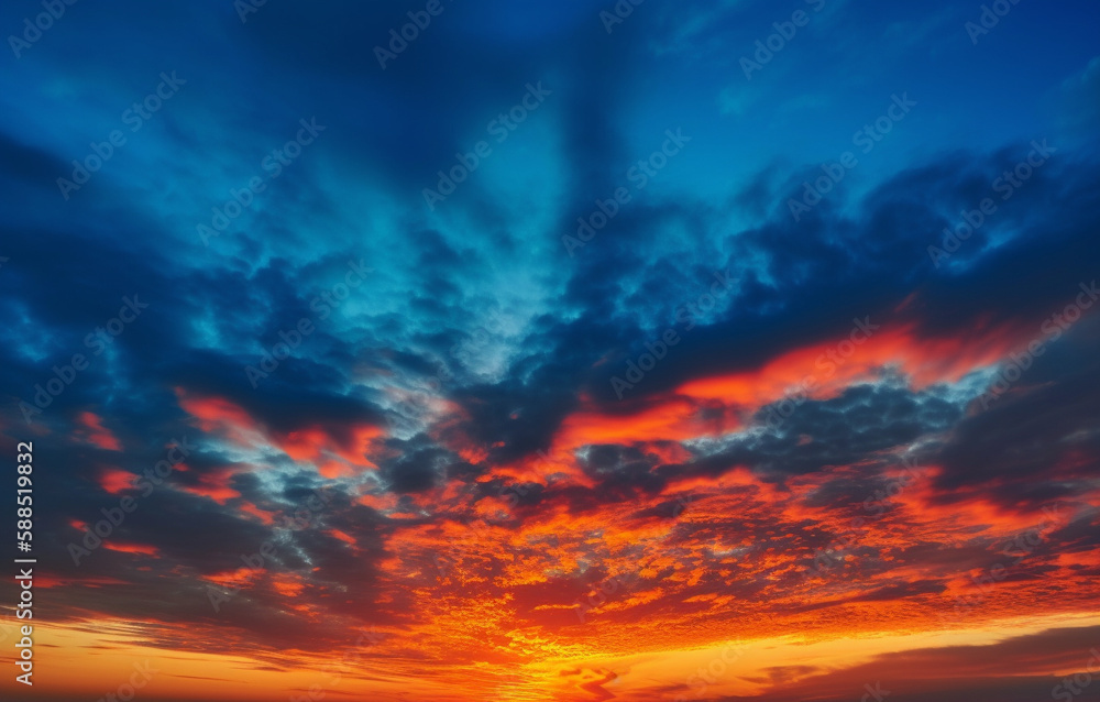 Beautiful blue and orange sunset sky generative AI