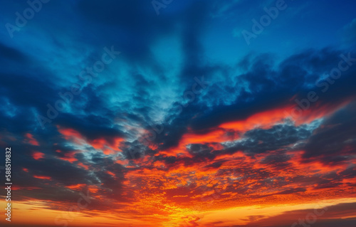 Beautiful blue and orange sunset sky generative AI © AlexandraDaryl