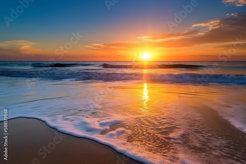 Beautiful sunset view on the beach shore generative AI © AlexandraDaryl