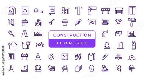 Outline web icons set - construction, home repair tools. Thin line web icons collection. Simple vector illustration