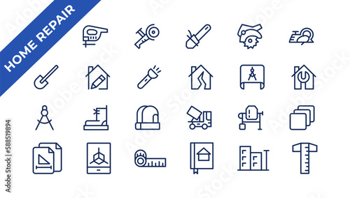 Outline web icons set - construction, home repair tools. Thin line web icons collection. Simple vector illustration