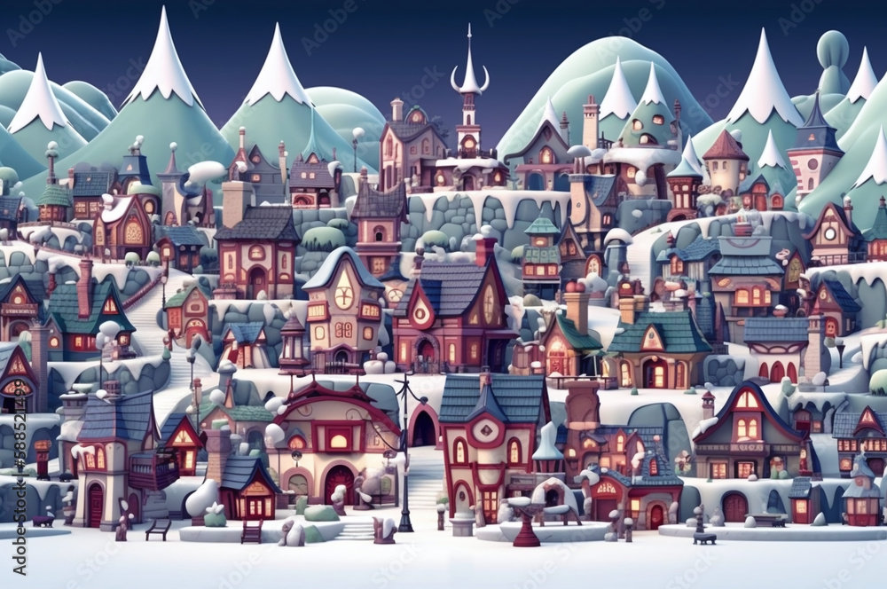 Winter village illustration