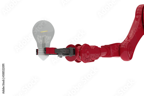 Composite image of robotic arm holding light bulb