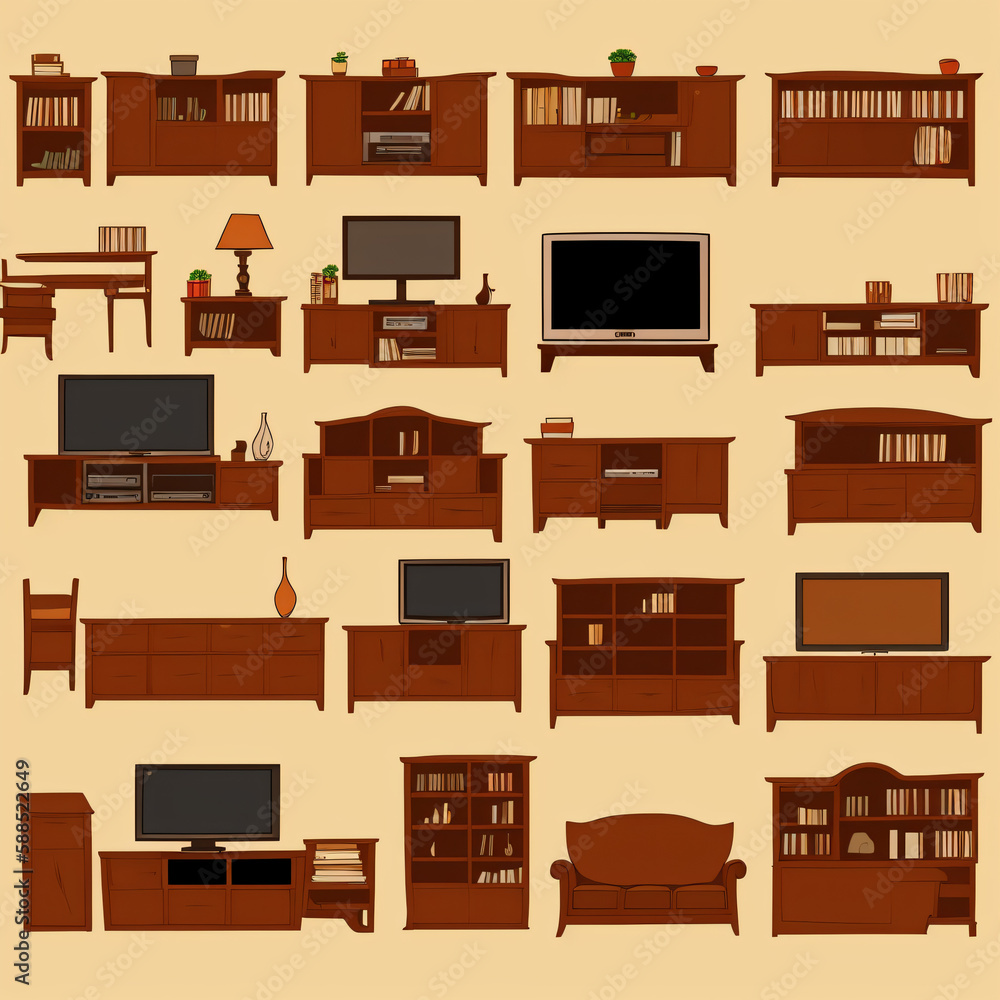 Furniture icons set illustration - Generative AI Furniture icons set illustration - Generative AI