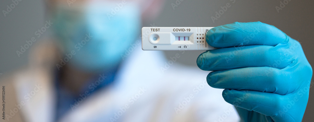 Positive test result by using rapid test device for COVID-19. Positive test result by using rapid test device for COVID-19.