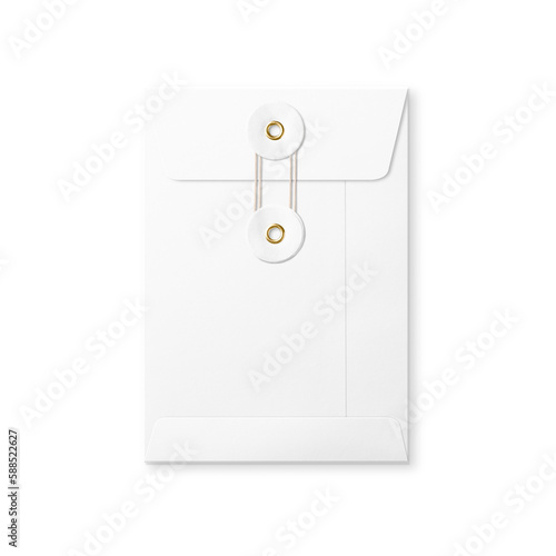 White A6/C6 size string and washer envelope isolated on a transparent background, PNG. High resolution. photo