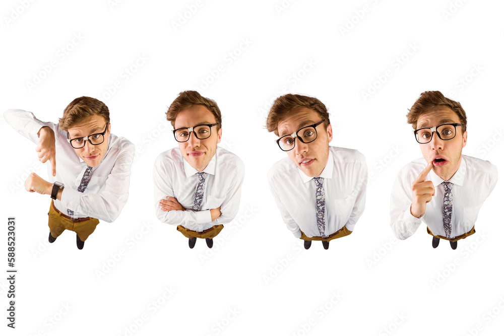 High angle portrait view of businessman with various experssion
