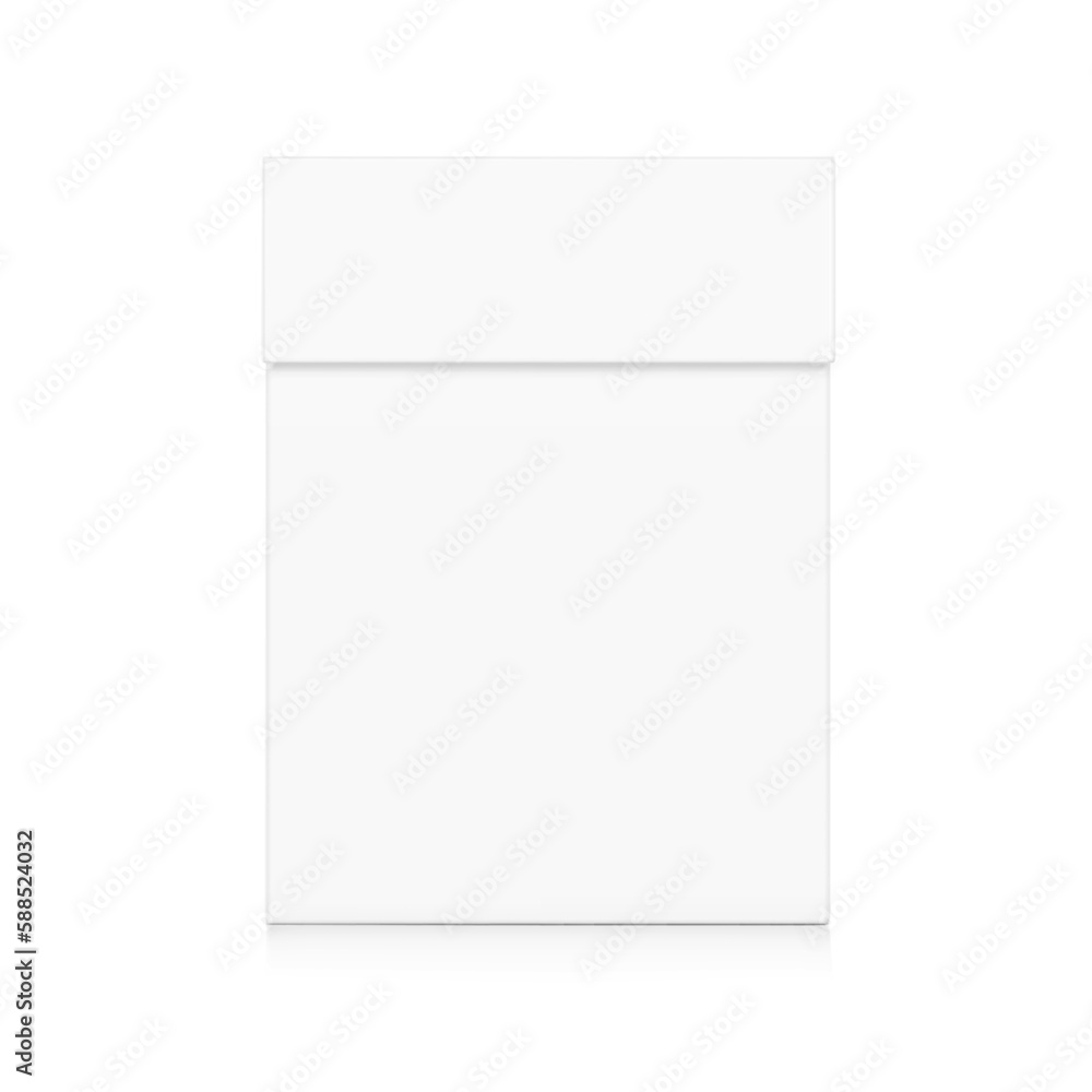Blank cardboard box mockup with flip top. Vector illustration isolated on white background, ready and simple to use for your design. Front view. EPS10. Blank cardboard box mockup with flip top. Vector illustration isolated on white background, ready and simple to use for your design. Front view. EPS10.