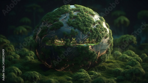 Discovering the Beauty of Earth s Natural Ecology Systems  A Journey into the Green Round Concept and Ecological Sustainabiliti in Marketing Climat Change and Economy Generative AI World Concept