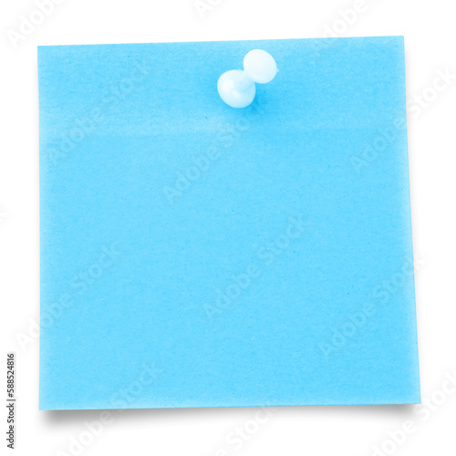 Blank blue adhesive note with thumbtack