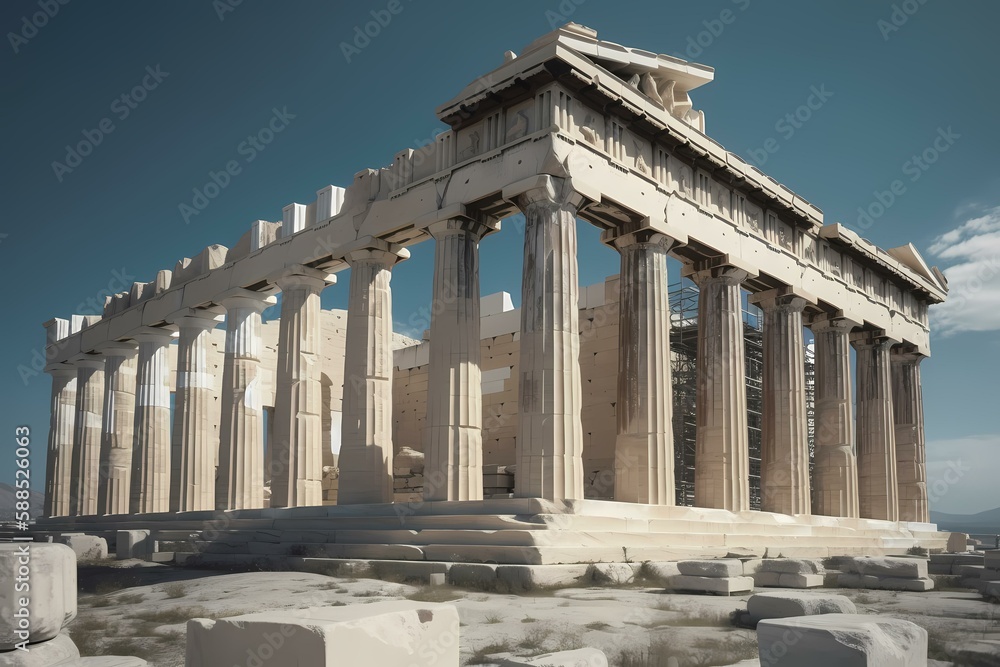 Naklejka premium A large stone building with parthenon in the background Generative AI