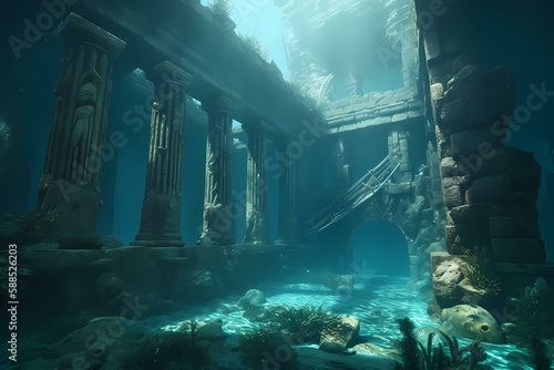 A large aquarium with rocks and plants Generative AI