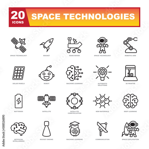 Space technology set of modern vector icons.