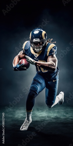 Capturing the Intensity: Navy Blue Studio Shot of a Football Player in Motion
