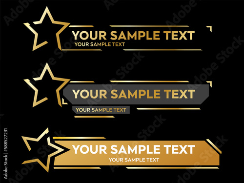 Lower third vector design with Gold Star overlay strip text video. News Lower Thirds Pack Template. Vector illustration.	