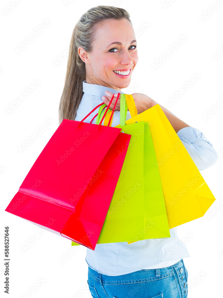 Smiling blonde holding shopping bags
