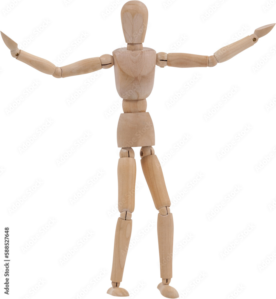 Wooden 3d figurine standing with arms spread wide Wooden 3d figurine standing with arms spread wide
