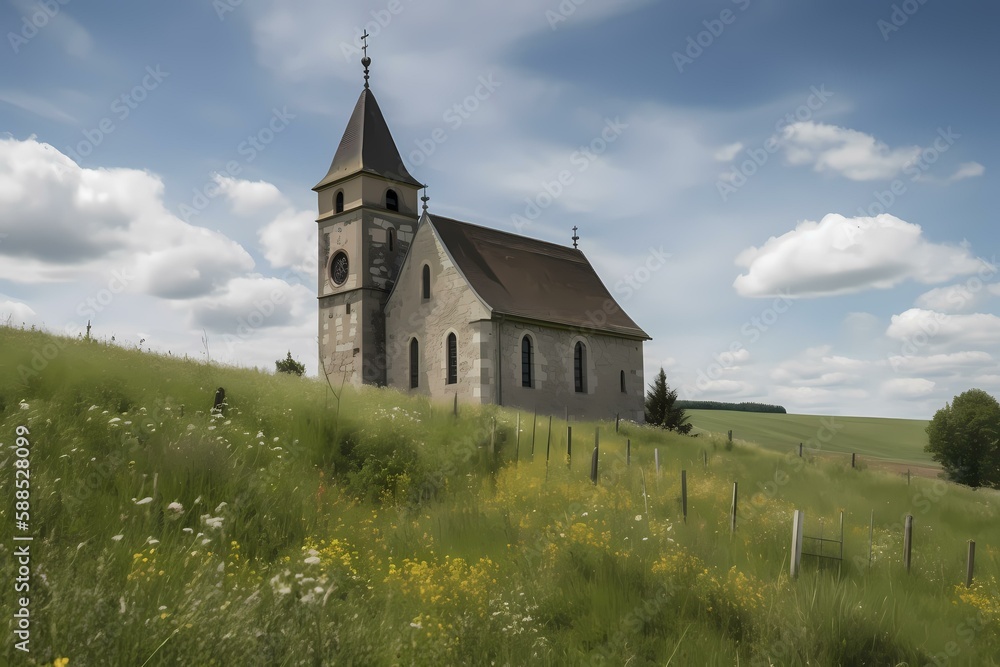 A church with a clock tower Generative AI
