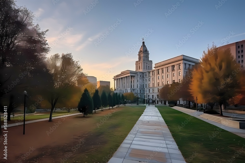 Obraz premium A path leading to a building Generative AI