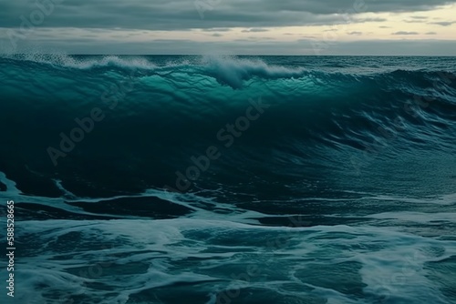 Foamy Waves rolling up in ocean. Generative AI