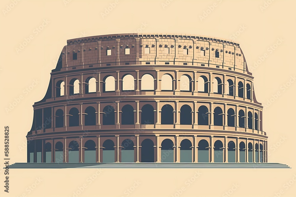A large stone building with colosseum in the background Generative AI