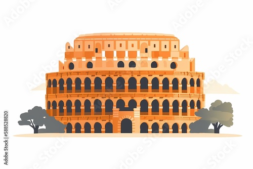 A large orange building with colosseum in the background Generative AI