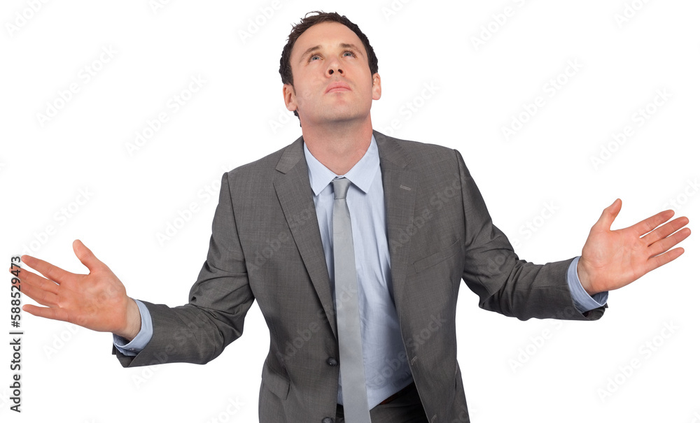Businessman posing with hands out Businessman posing with hands out