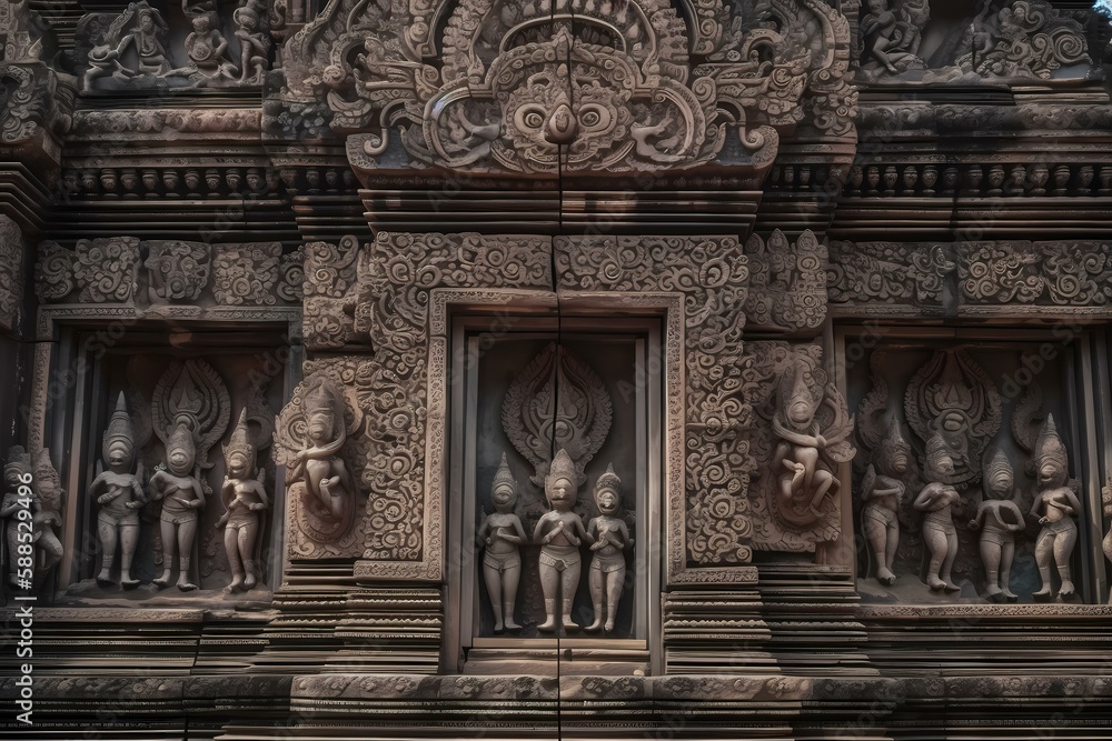 A wall with carvings on it Generative AI A wall with carvings on it Generative AI