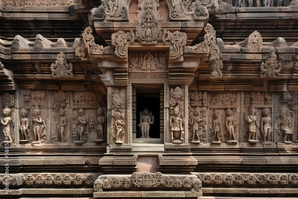 Fototapeta premium A building with statues on the walls Generative AI