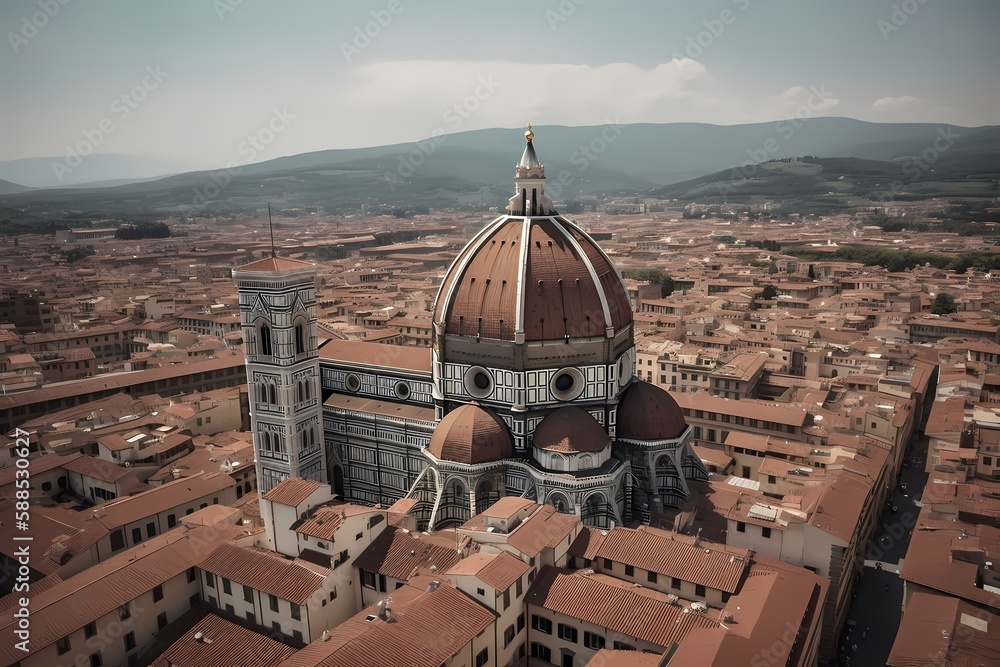 A large domed building with a dome with florence cathedral in the background Generative AI