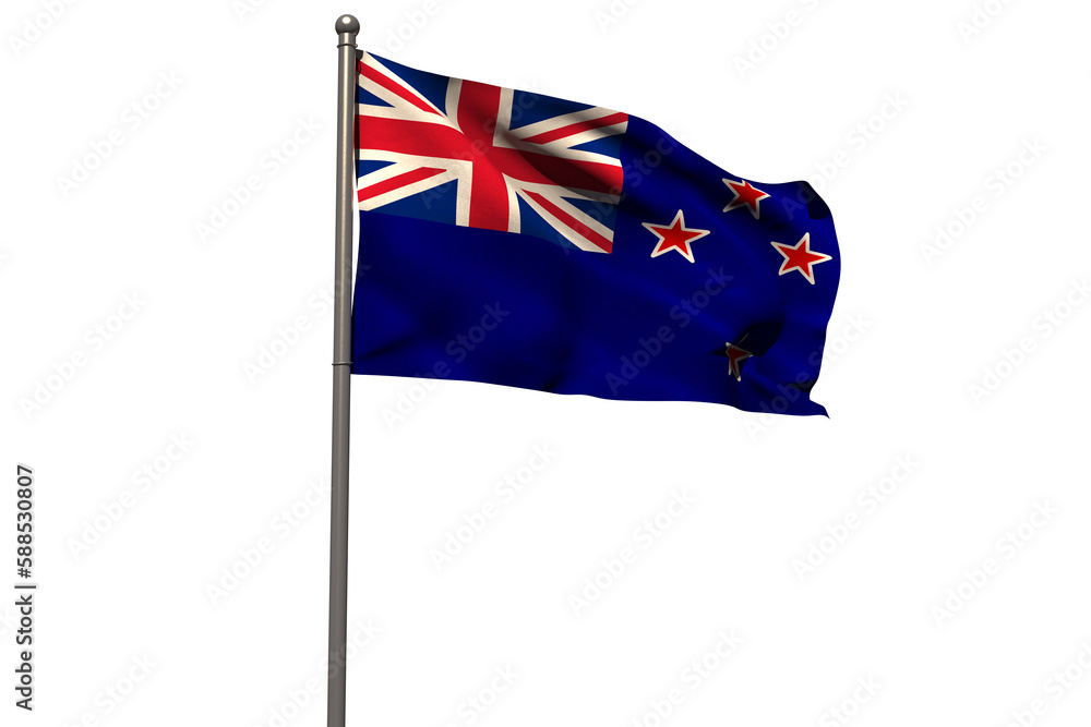 Obraz premium New Zealand flag waving on pole