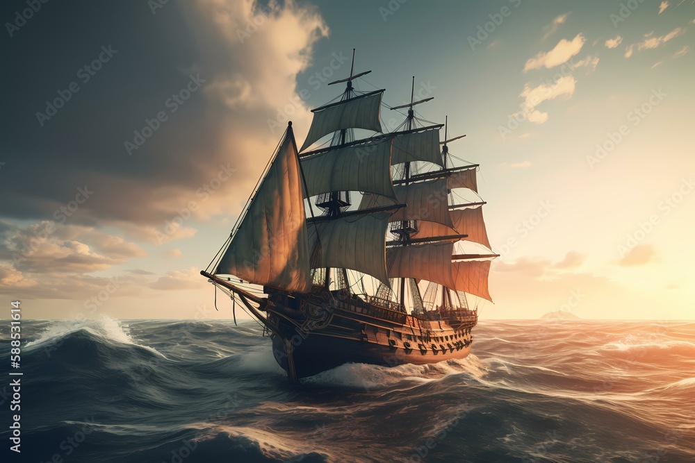 Fototapeta premium A ship sailing in the sea Generative AI