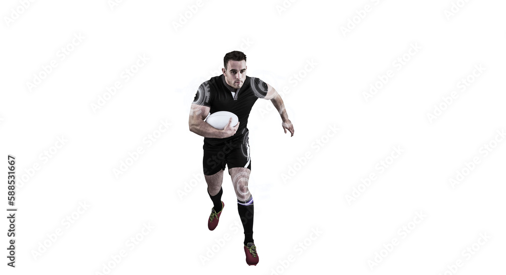 Digital image of rugby player running while holding ball Digital image of rugby player running while holding ball