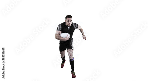 Digital image of rugby player running while holding ball