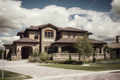 A large house with a large front yard Generative AI