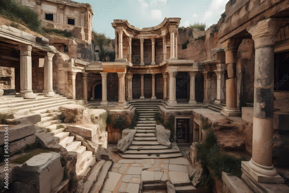 Obraz premium An old building with columns Generative AI