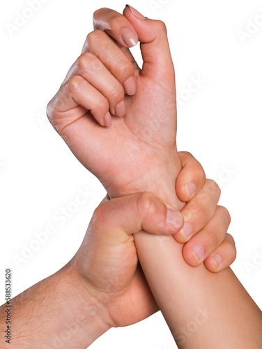 Male hand grabbing female wrist