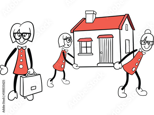Women cartoons carrying house