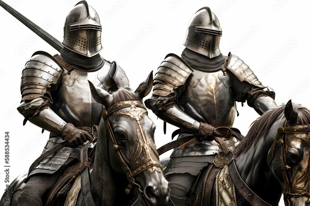 A group of people in armor riding horses Generative AI A group of people in armor riding horses Generative AI