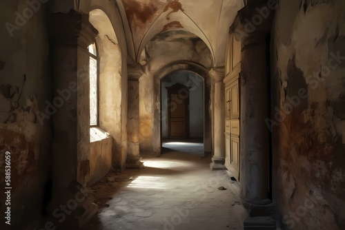 A hallway with doors and windows Generative AI © Etverk Illustration