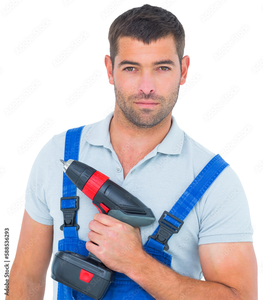 Portrait of confident carpenter holding power drill Portrait of confident carpenter holding power drill