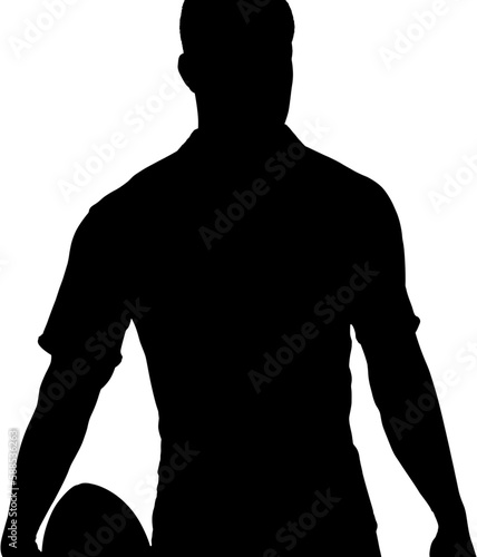 Sporty player holding rugby ball 