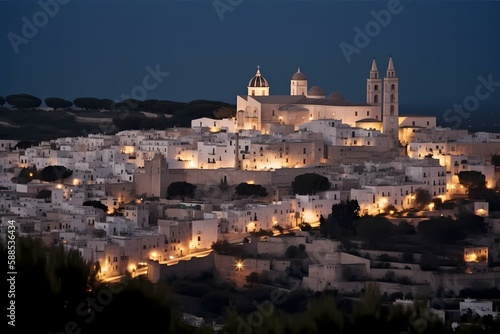 Matera with lights at night Generative AI