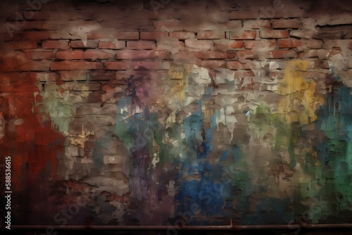 A brick wall with a painting on it Generative AI