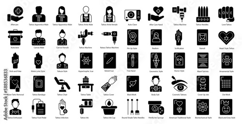 Tattoo Glyph Icons Tattoos Body Suit Icon Set in Glyph Style 50 Vector Icons in Black
