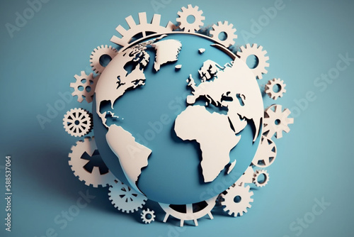 Fototapeta Naklejka Na Ścianę i Meble -  Paper-style earth globe with gears, Generative AI	
