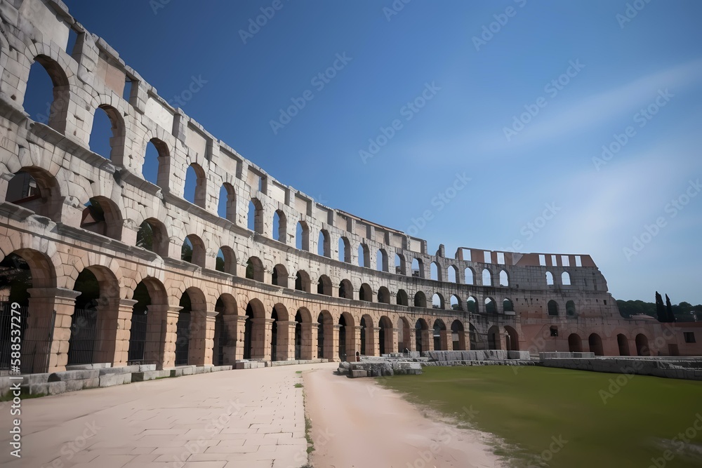 A large stone building with arches Generative AI