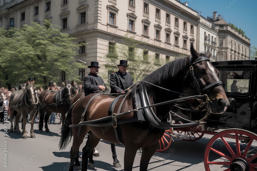 A group of horses pull a carriage Generative AI
